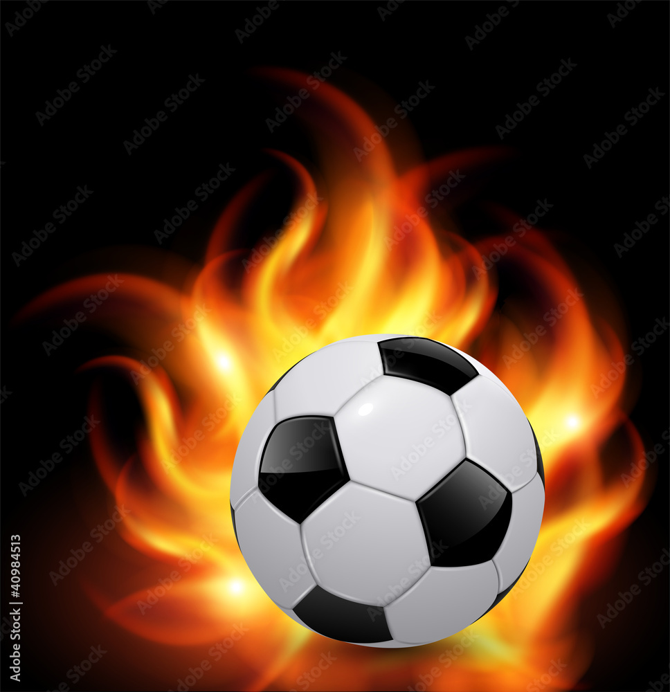 Fototapeta premium Soccer ball on fire, vector background