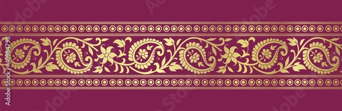 traditional paisley floral border, textile design, royal India