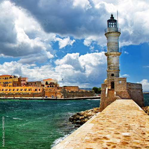 lighthouse in Chania port, Crete, Greece