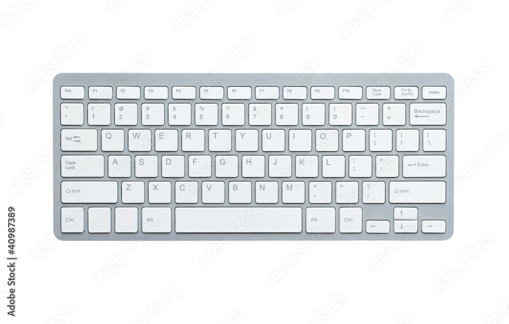 Modern aluminum computer keyboard with clipping path - obrazy, fototapety, plakaty 