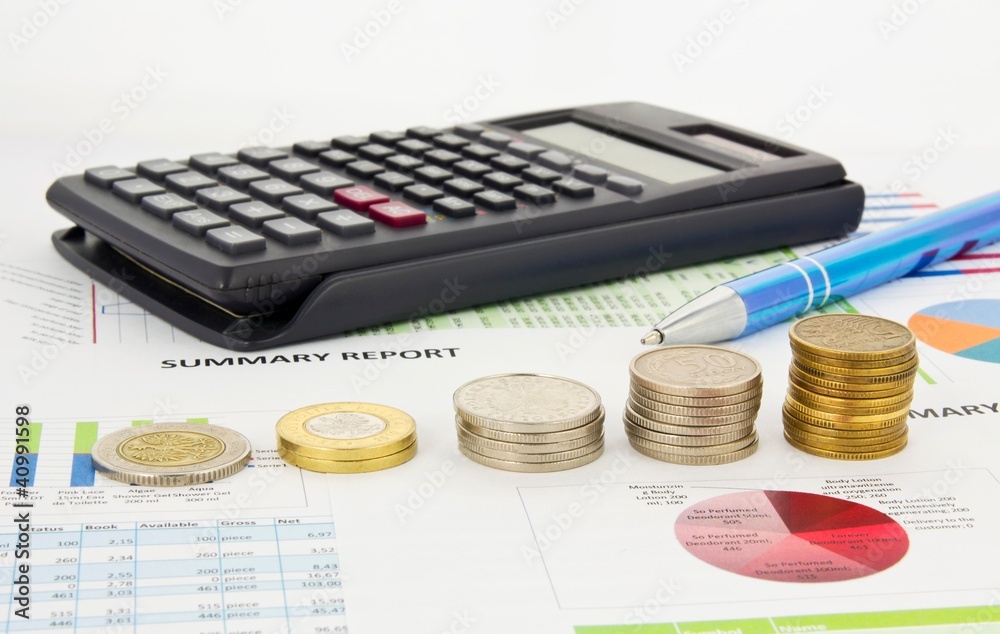 Coins stack on colorful business background Coins stack on colorful business background