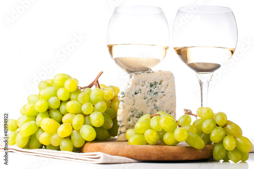 Wallpaper Mural Two glasses of white wine, blue cheese and a grapes Torontodigital.ca