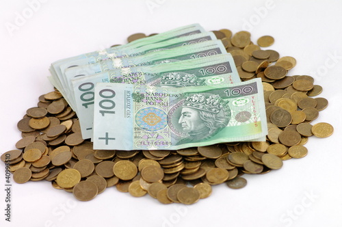 Obraz na płótnie Banknoty PLN monety
