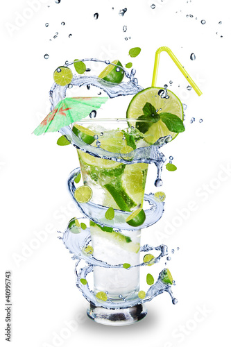 Fresh mojito drink with splash spiral around glass #40995743