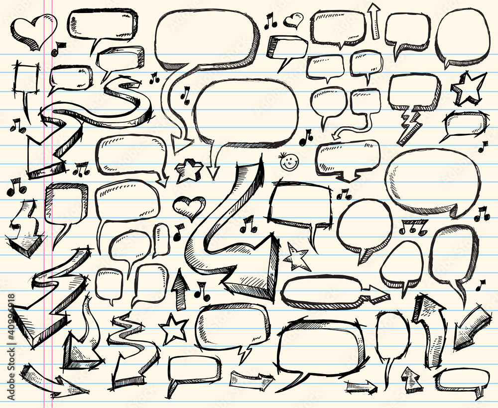 Fototapeta premium Doodle Sketch Speech Bubble Arrow Vector Set