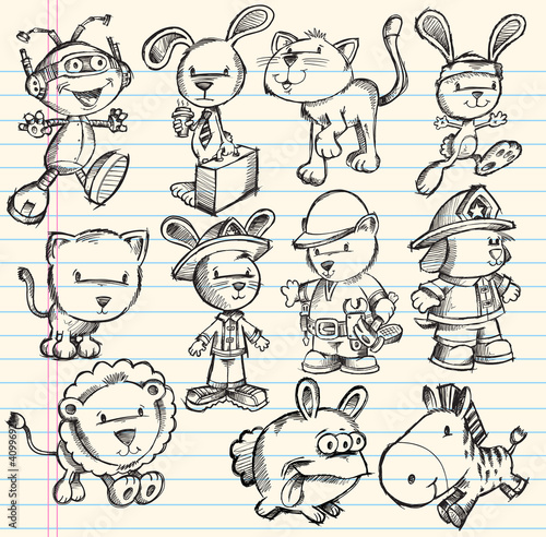 Doodle Sketch Animal Vector Set