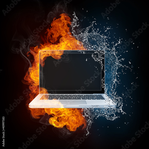 Laptop in Fire and Water