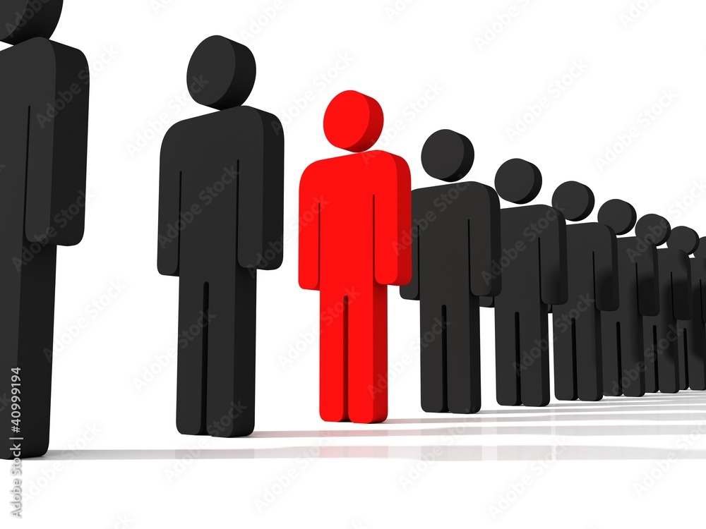 Success or leadership concept with red unique man figure Success or leadership concept with red unique man figure