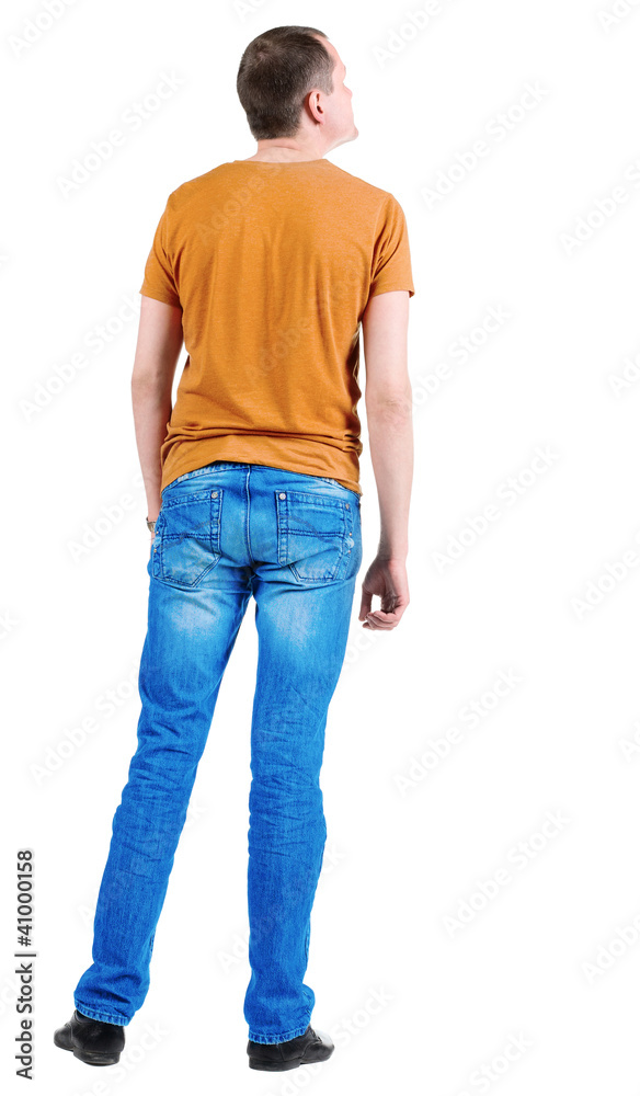 Back view of young men in orange t-shirt. Back view of young men in orange t-shirt.