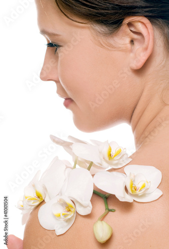 woman with white orchid