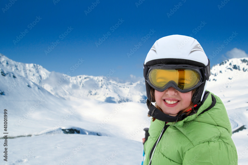Portrait of little girl with ski outfit Portrait of little girl with ski outfit