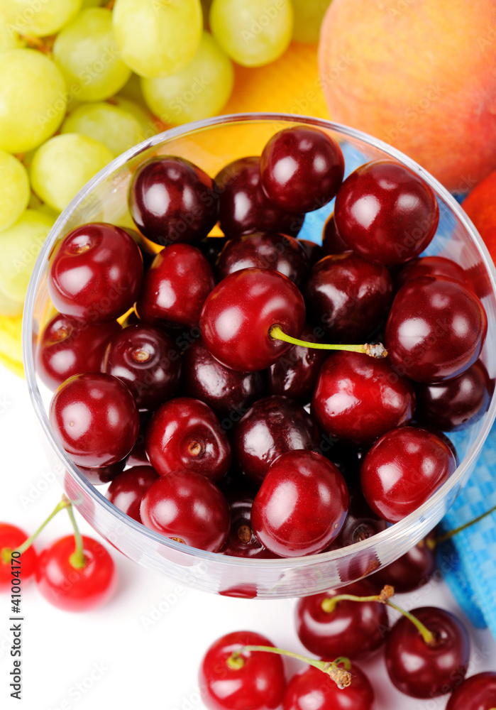 Still life with cherry, grape, and peach Still life with cherry, grape, and peach