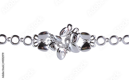 Beautiful silver bracelet with precious stones isolated on white
