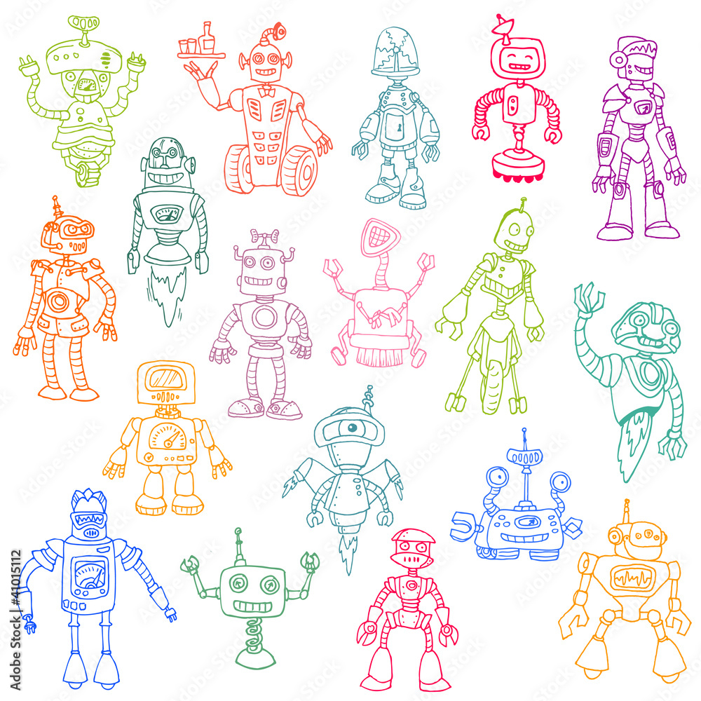 Robots Hand Drawn Doodle Set - for scrapbook or your design in v Robots Hand Drawn Doodle Set - for scrapbook or your design in v