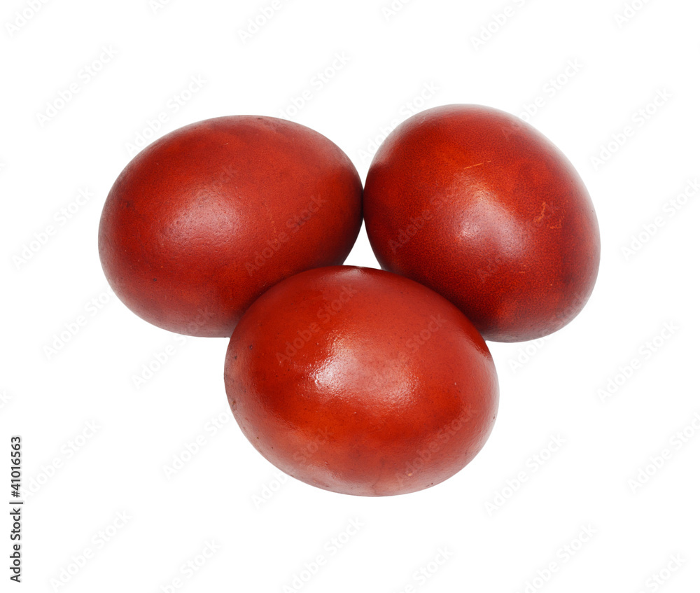 three red Easter eggs on a white background three red Easter eggs on a white background
