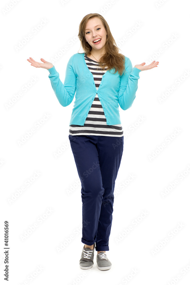 Casual young woman gesturing Casual young woman gesturing