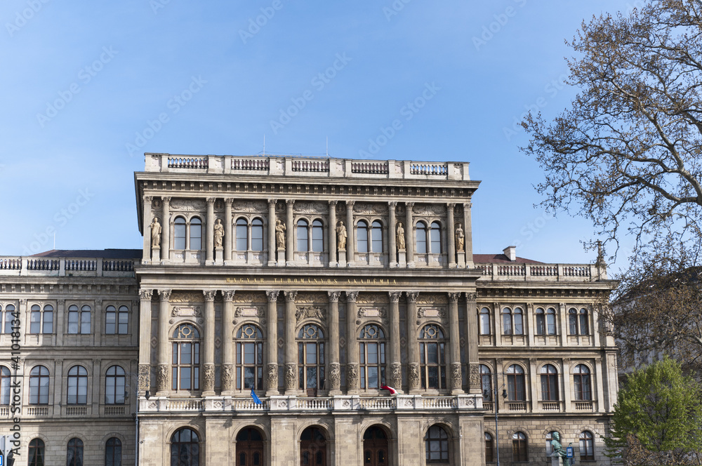 Ornate facade of building in Budapest Hungary