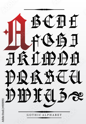 gothic font alphabet with decorations