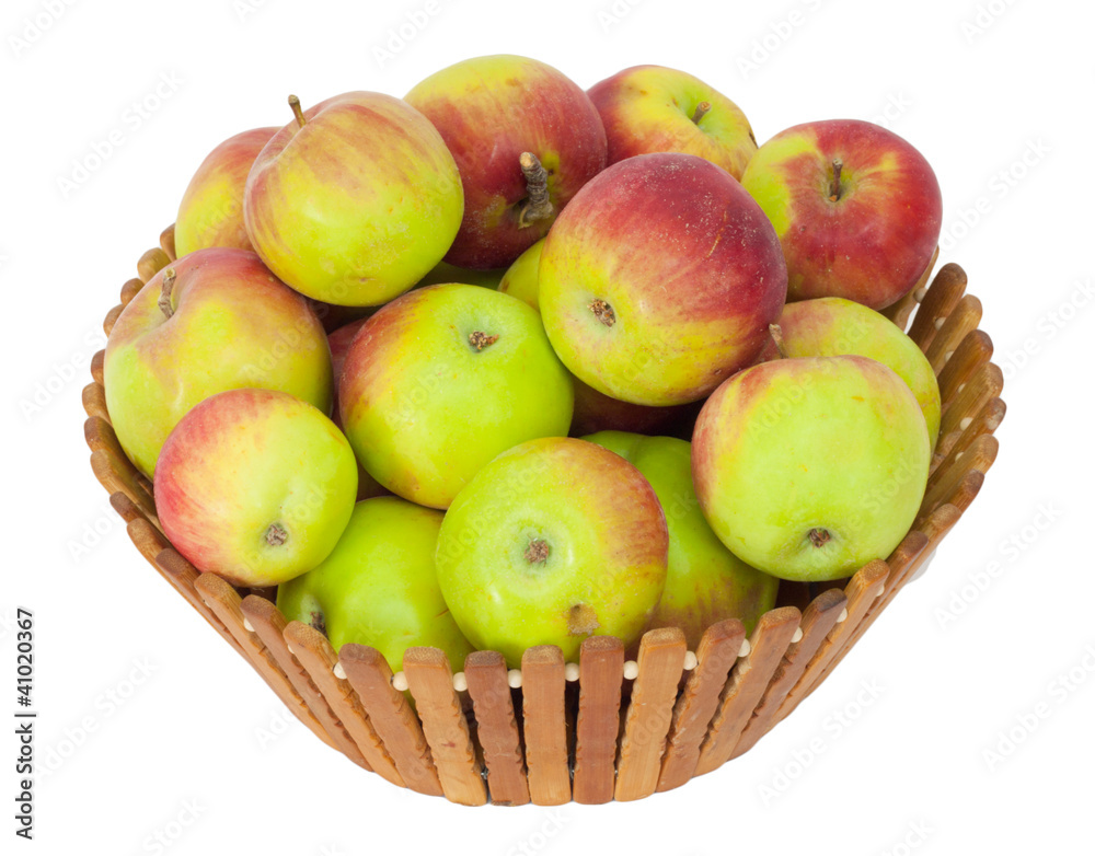 ripe apples in basket on a white background ripe apples in basket on a white background
