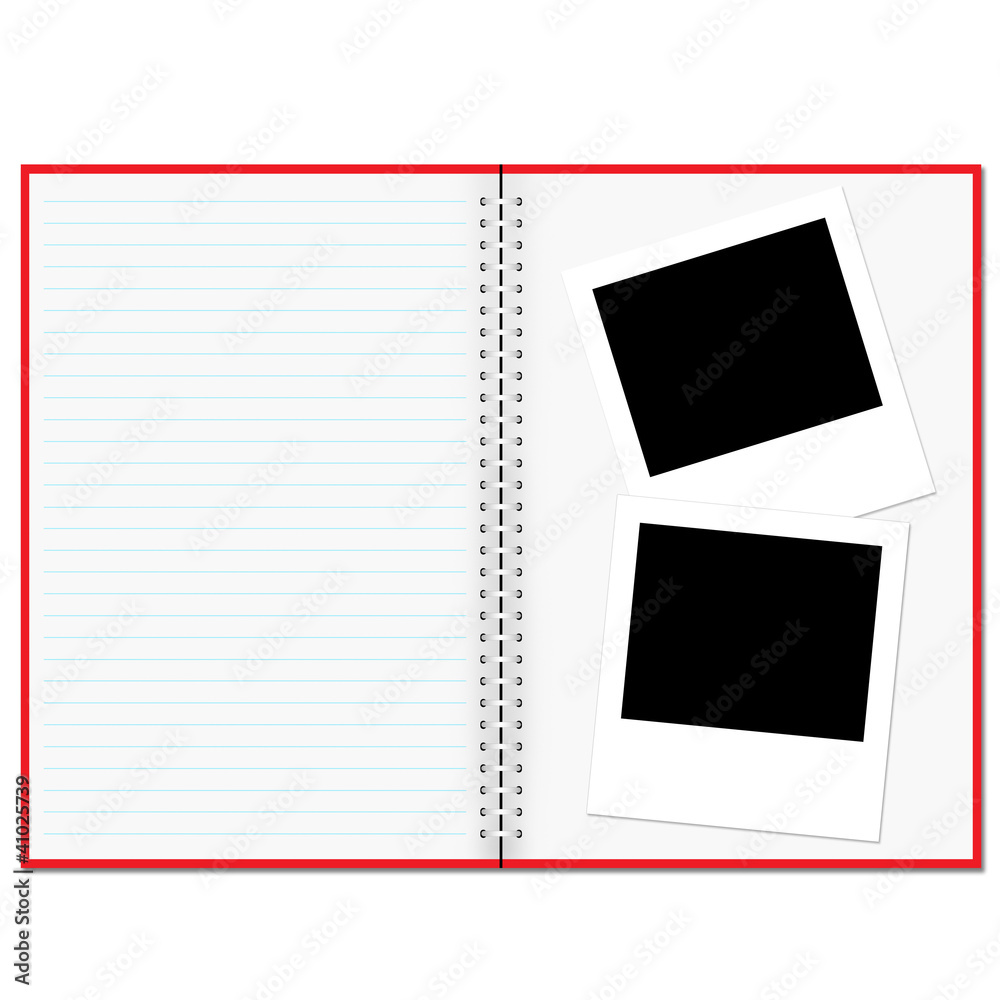 Blank notebook and photo isolated on white Blank notebook and photo isolated on white