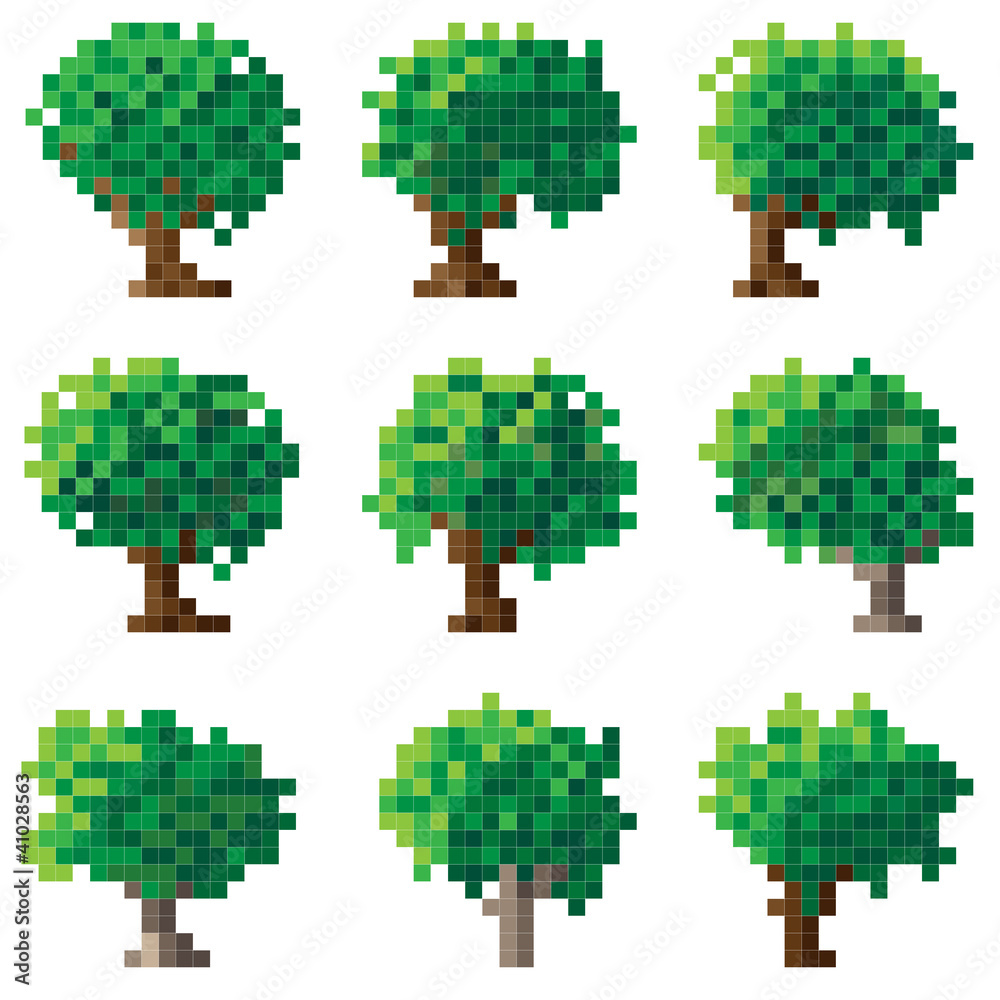 Set of green pixel tree. Set of green pixel tree.