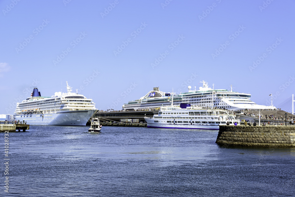 huge luxury cruise ships at Yokohama Pier in Japan