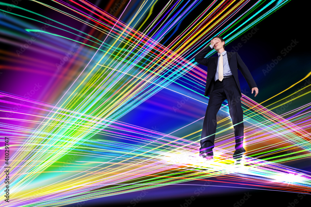 Businessman walking over Internet lines Businessman walking over Internet lines