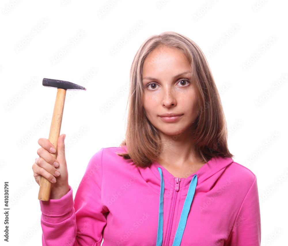 Young woman with hummer, isolated Young woman with hummer, isolated
