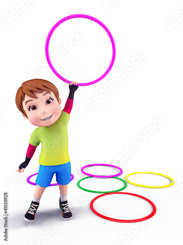 happy kid with playing rings