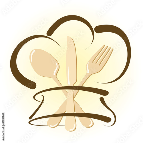 Simple restaurant icon with chef hat and cutlery