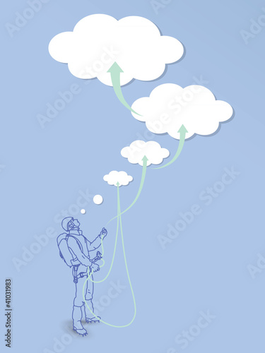 Conceptual illustration of climber with dreamed goals