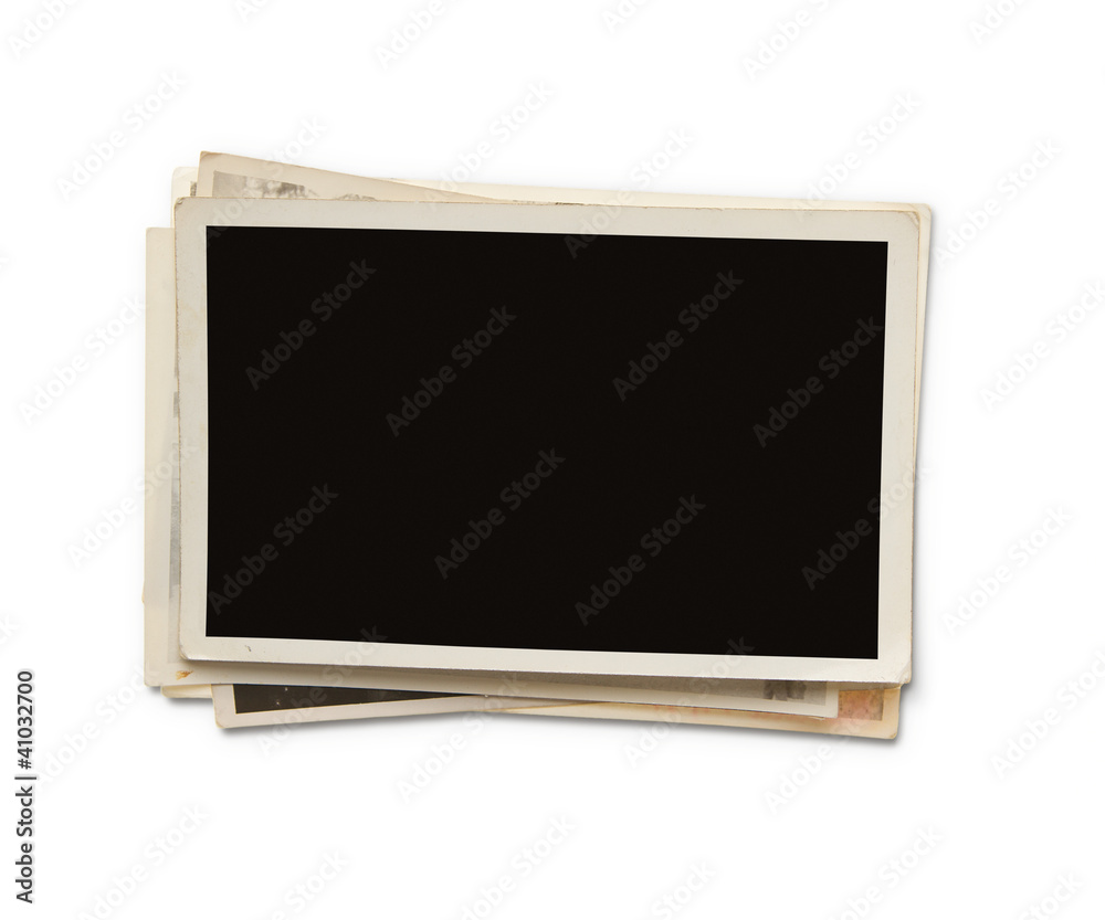 Stack of old blank photographs with clipping path for the inside