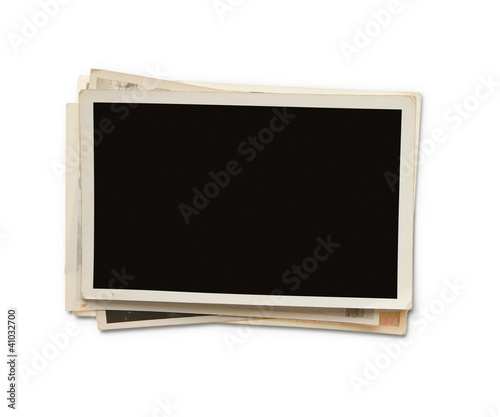 Stack of old blank photographs with clipping path for the inside