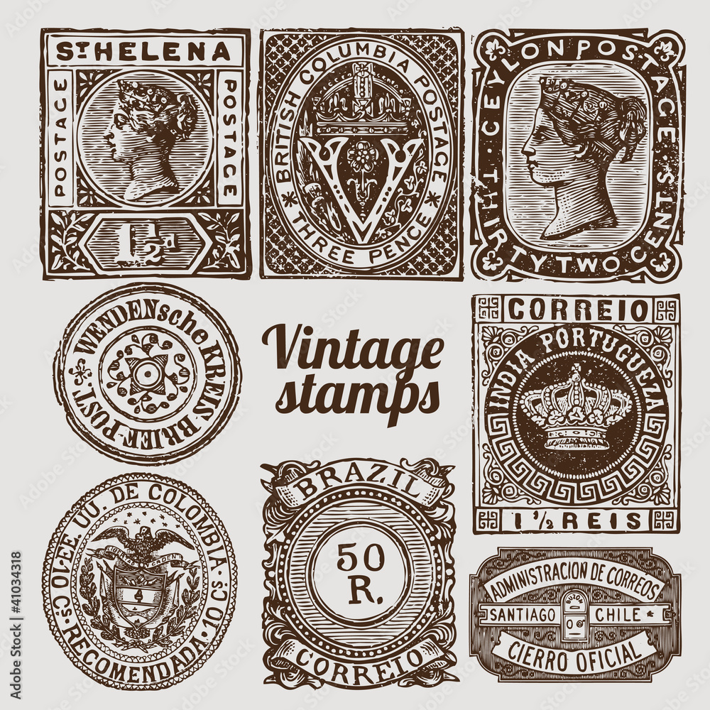 Vintage old vector stamps illustration
