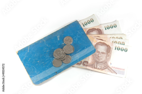 Thailand blue passbook and Thai money for saving
