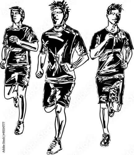 Sketch of men marathon runners. Vector illustration
