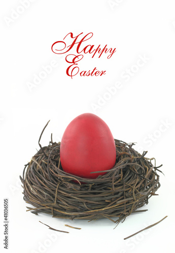 Easter card with a red egg in the nest