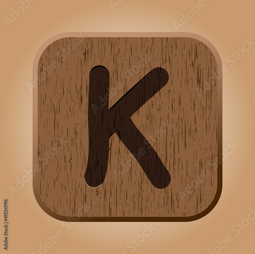 Hand drawn  wooden letter K.