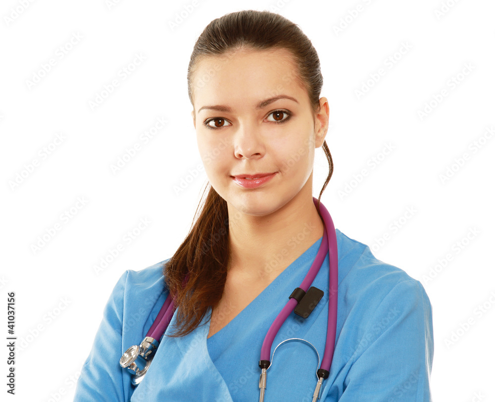 A portrait of a female doctor with a stethoscope A portrait of a female doctor with a stethoscope