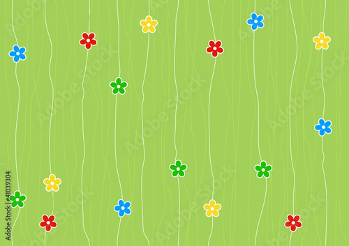 Seamless pattern flowers on a green background