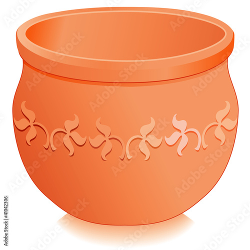Round Clay Flowerpot Planter, embossed, engraved floral design