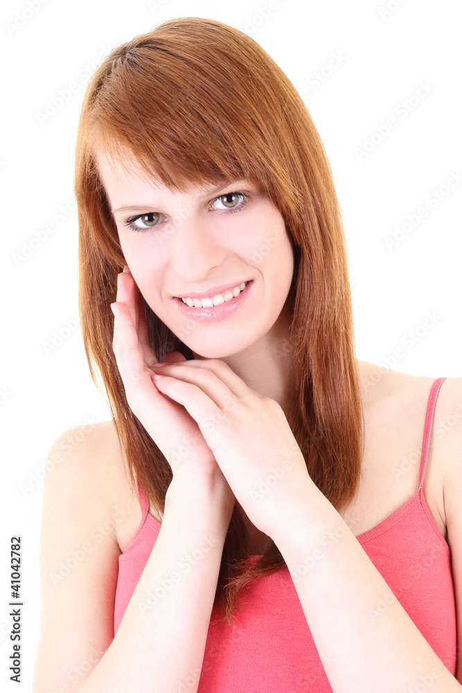 Happy teenager in pink t-shirt