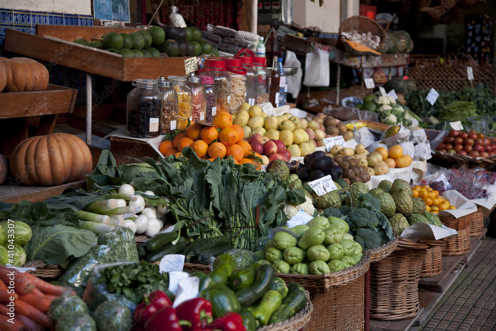 Vegetables Displayed on a Market Stall