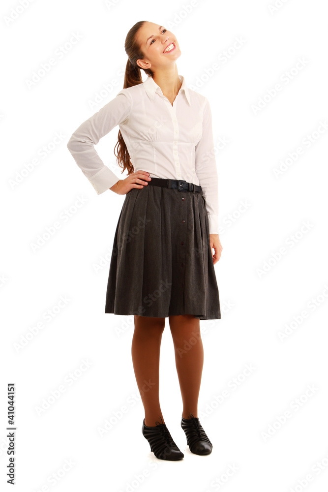 Full-body portrait business woman isolated on white background. Full-body portrait business woman isolated on white background.