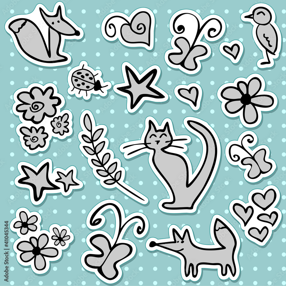 A set of doodle stickers A set of doodle stickers