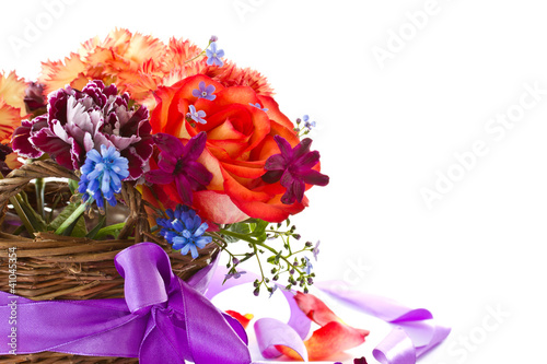 bright bouquet of roses and spring flowers