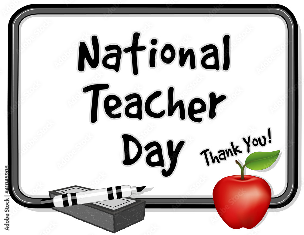 National Teacher Day Thank you! Whiteboard, apple, pen, eraser Stock Vector  | Adobe Stock