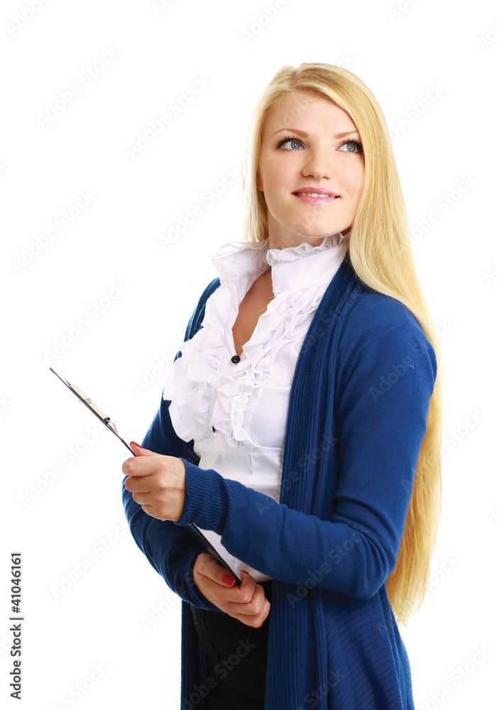 Portrait of the businesswoman with folder ,isolated on white Portrait of the businesswoman with folder ,isolated on white