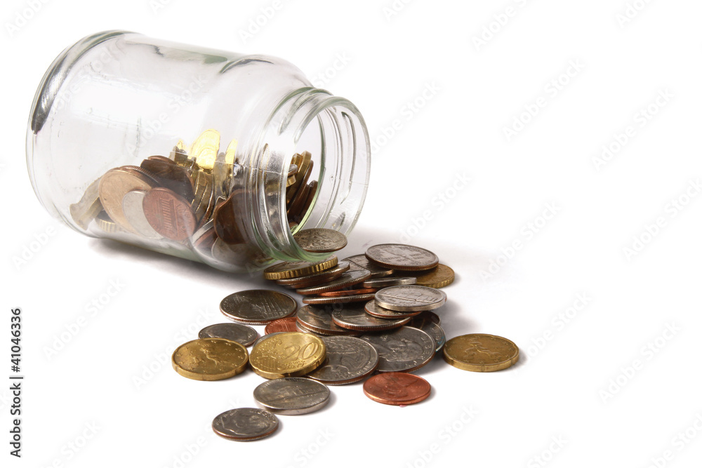 money on the bottle,coin,isolated on white background money on the bottle,coin,isolated on white background