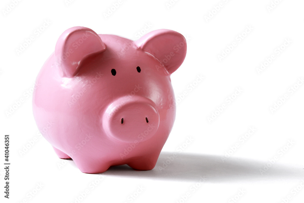 Piggy bank style money box isolated on a white background.